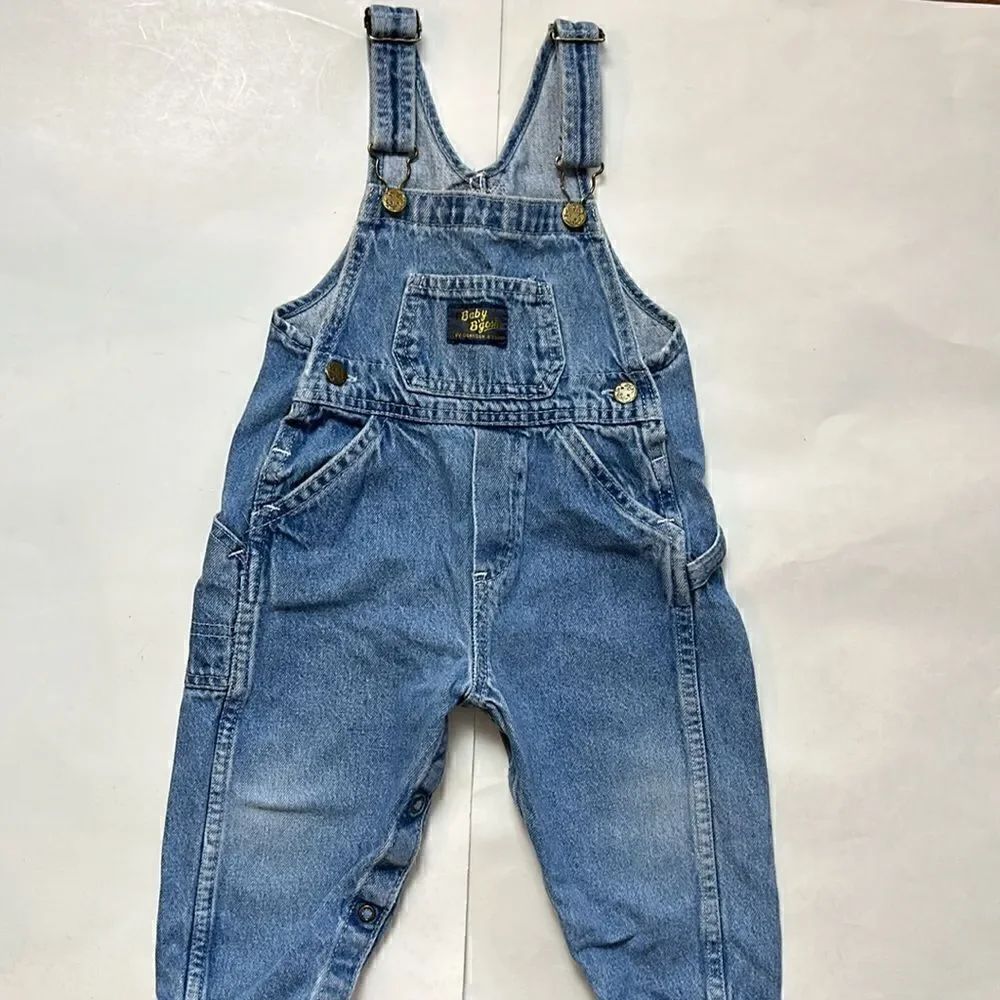 Vintage OshKosh B'Gosh bibs Overalls Toddler Size 24 M Distressed Faded Denim